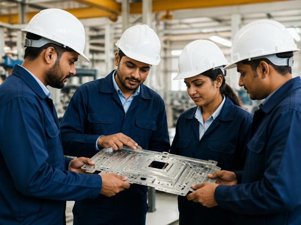 Shree Pressing team collaborating on precision sheet metal components