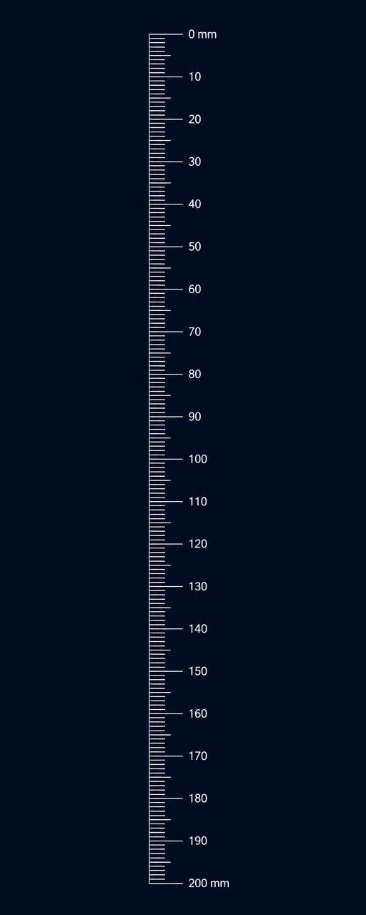 Vertical millimetre measuring scale