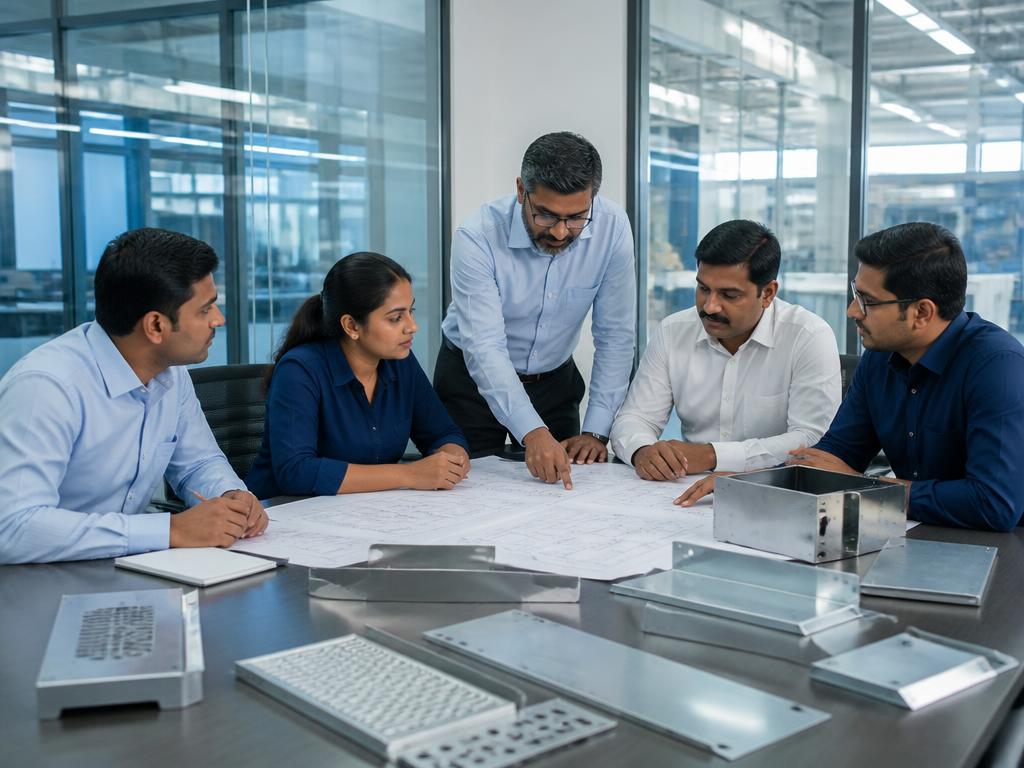 Shree Pressing leadership team reviewing precision engineering plans